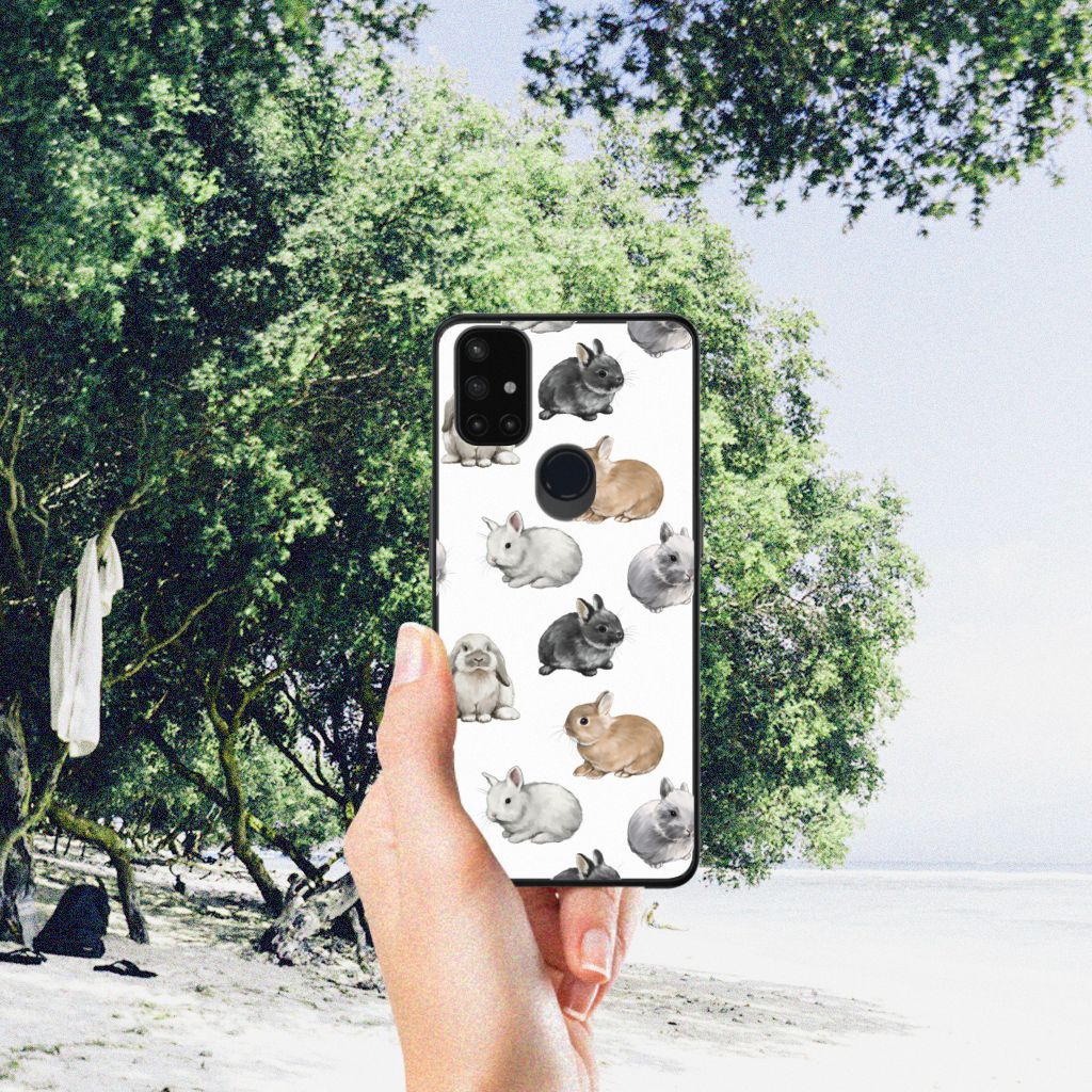 OnePlus Nord N10 5G Dierenprint Telefoonhoesje Konijntjes detail