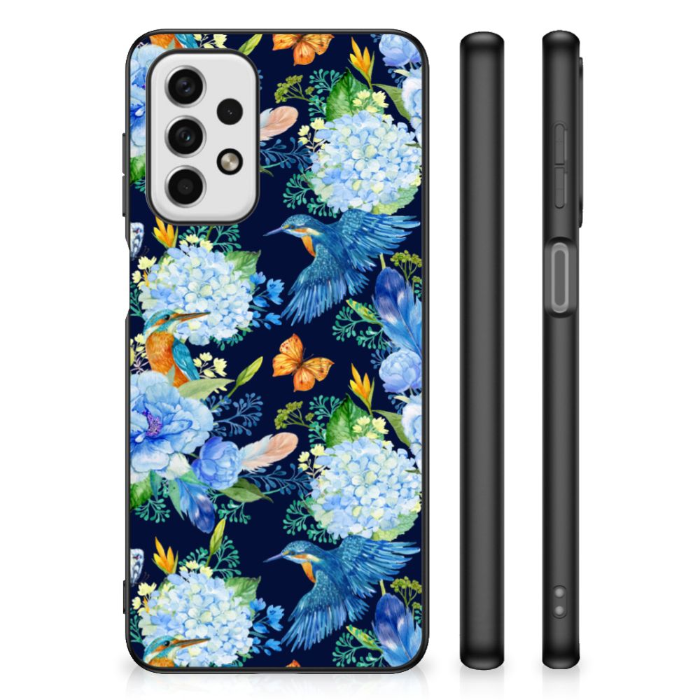 Samsung Galaxy A23 Dierenprint Telefoonhoesje IJsvogel bloemen design aanzicht
