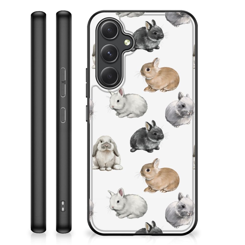 Samsung Galaxy A54 Dierenprint Telefoonhoesje Konijntjes voorkant zijkant achterkant
