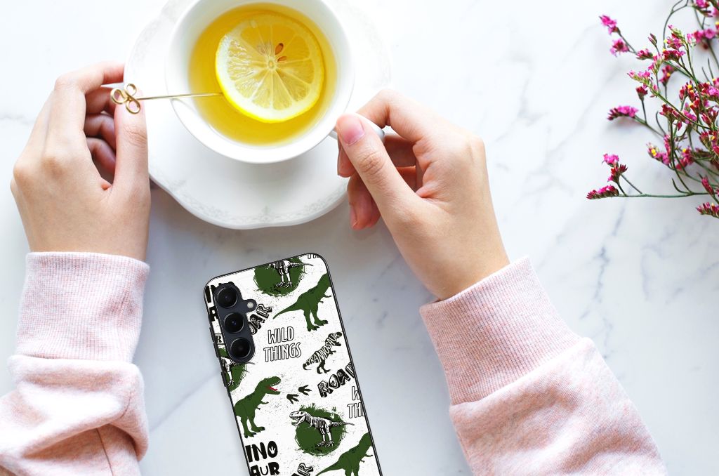 Samsung Galaxy A55 Dierenprint Telefoonhoesje Dinosaurus design hand en drankje