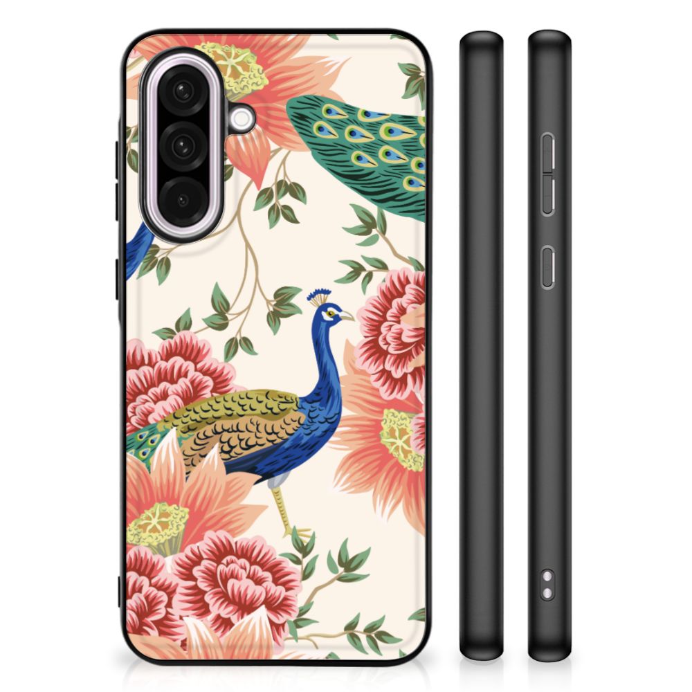 Samsung Galaxy A56 Dierenprint Telefoonhoesje Pink Peacock achterkant zijkanten