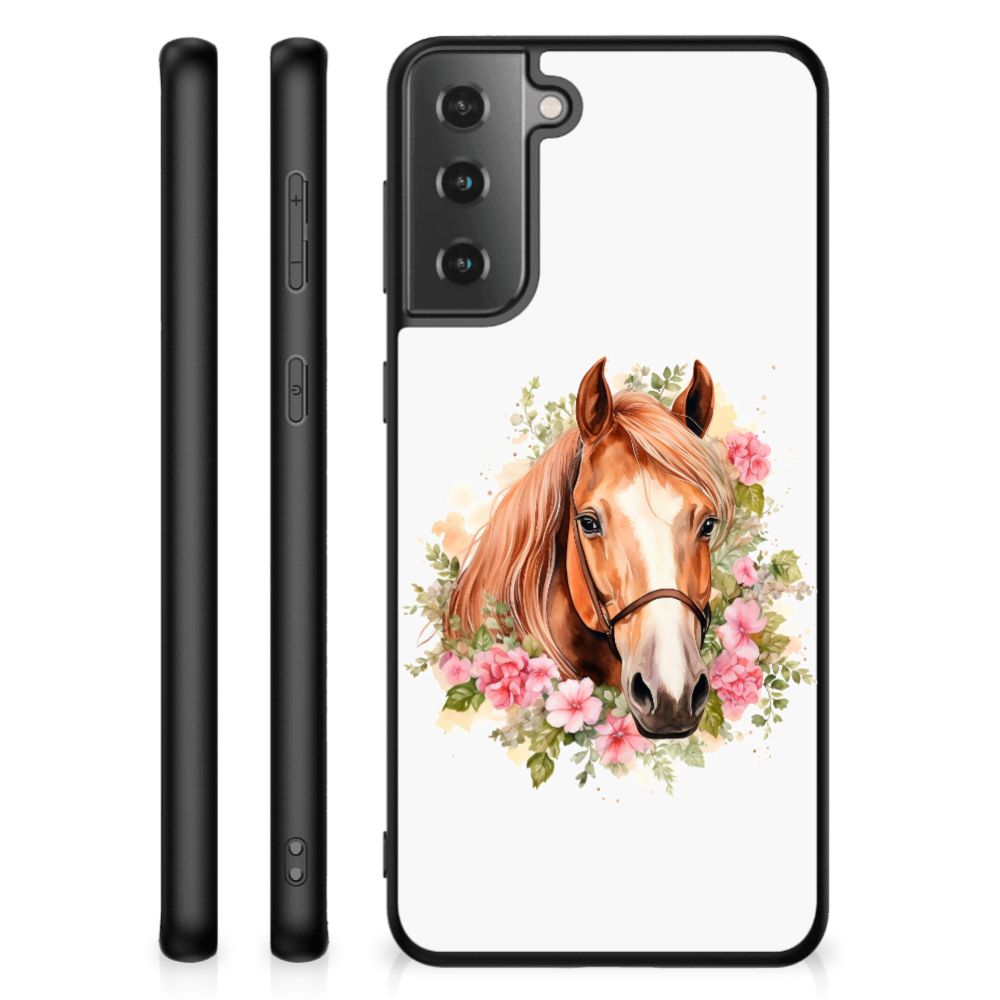 Samsung Galaxy S21 Dierenprint Telefoonhoesje Paard voorkant zijkanten
