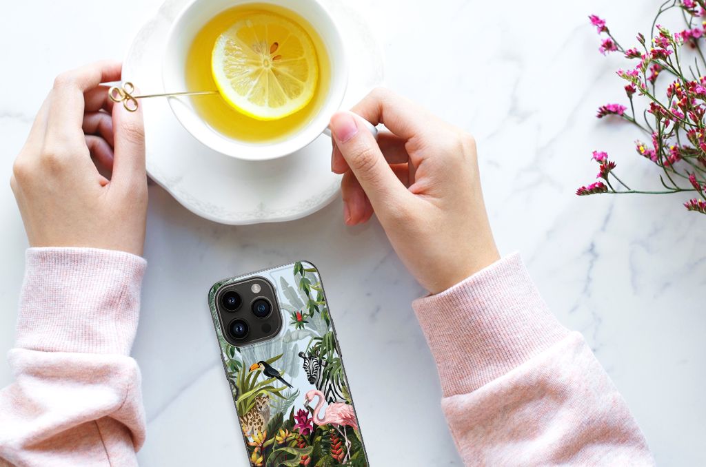 iPhone 15 Pro Dierenprint Telefoonhoesje Jungle bovenaanzicht