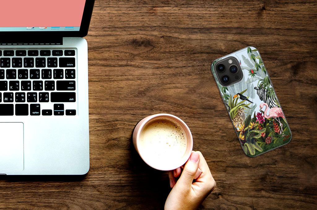 iPhone 15 Pro Max Dierenprint Telefoonhoesje voor iPhone 15 Pro Max Jungle jungle stijl met bloemen en dieren