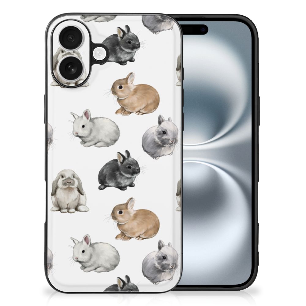 Apple iPhone 16 Dierenprint Telefoonhoesje voor iPhone 16 Konijntjes voorkant