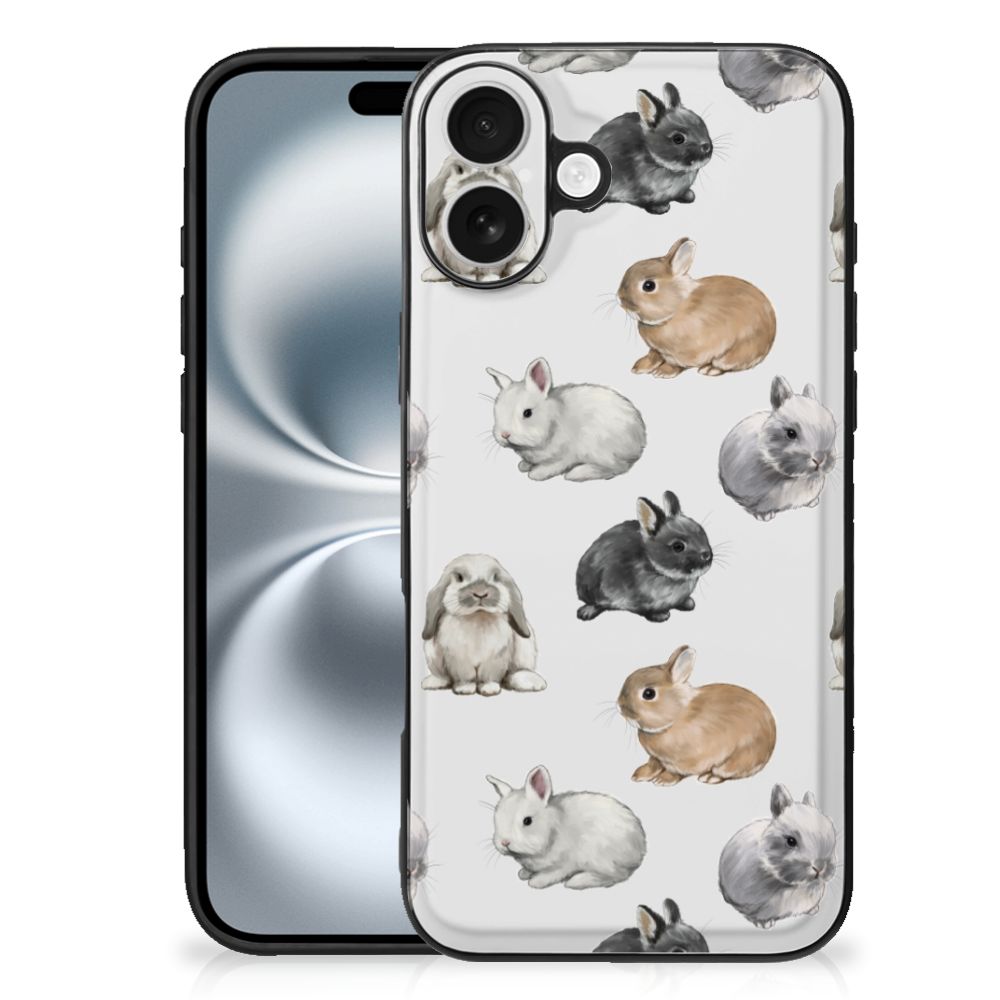 Dierenprint Telefoonhoesje voor iPhone 16 Plus Konijntjes konijntjes design achteraanzicht