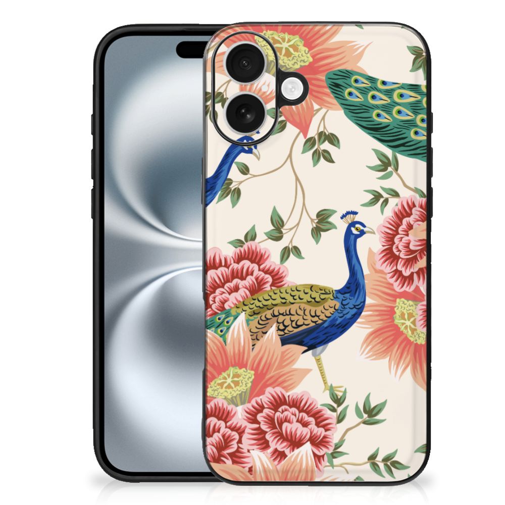 Apple iPhone 16 Plus Dierenprint Telefoonhoesje voor iPhone 16 Plus Pink Peacock achteraanzicht