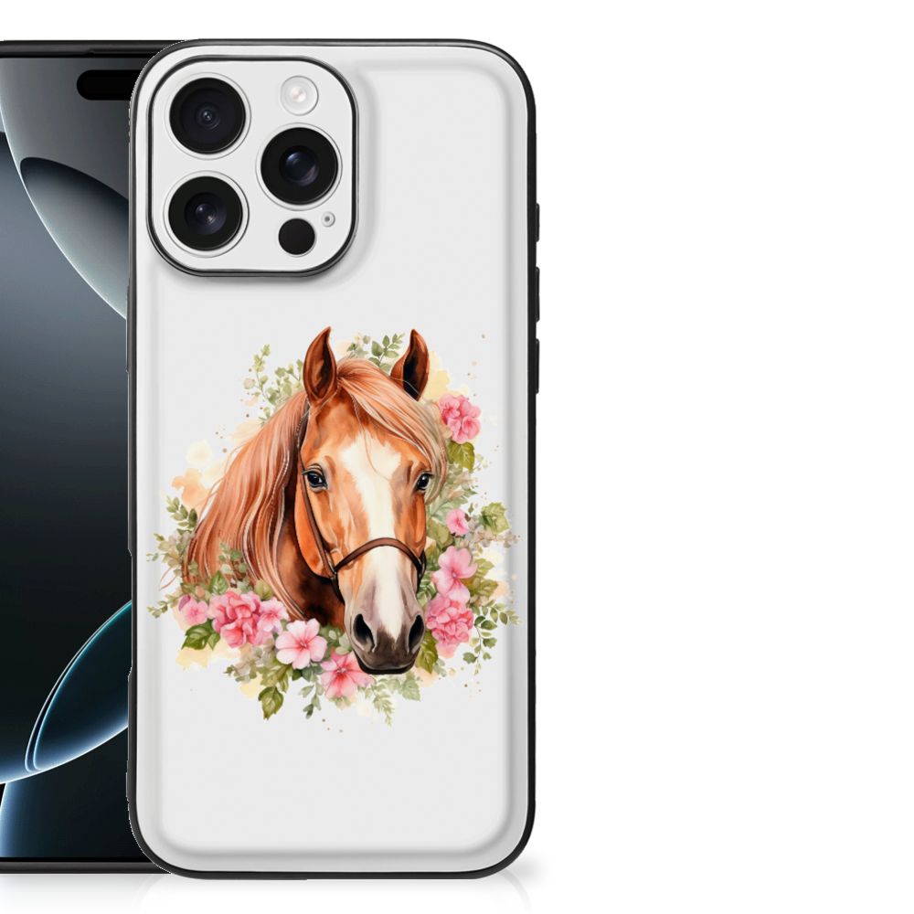 Apple iPhone 16 Pro Max Dierenprint Telefoonhoesje Paard vooraanzicht