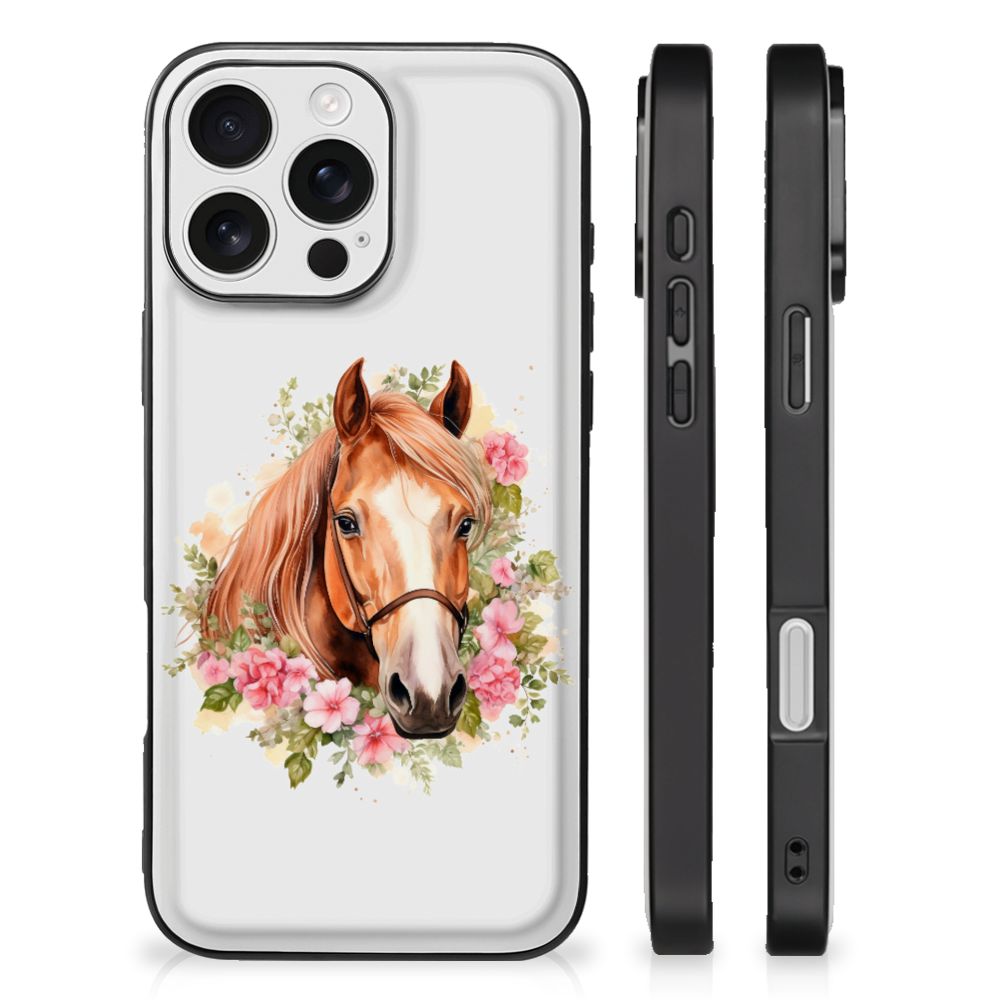 iPhone 16 Pro Dierenprint Telefoonhoesje Paard voorkant zijkanten
