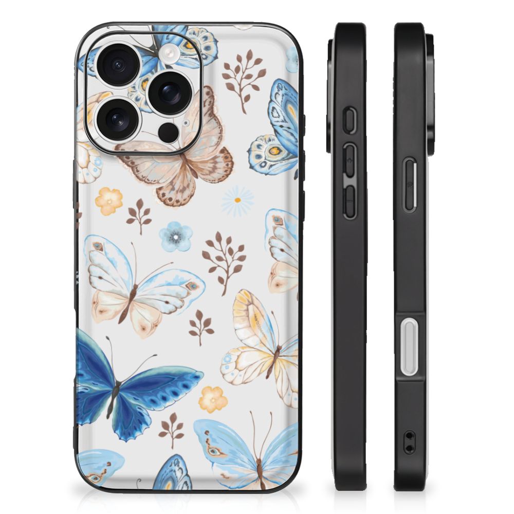 Dierenprint Telefoonhoesje voor iPhone 16 Pro Vlinder achterzijde zijaanzicht