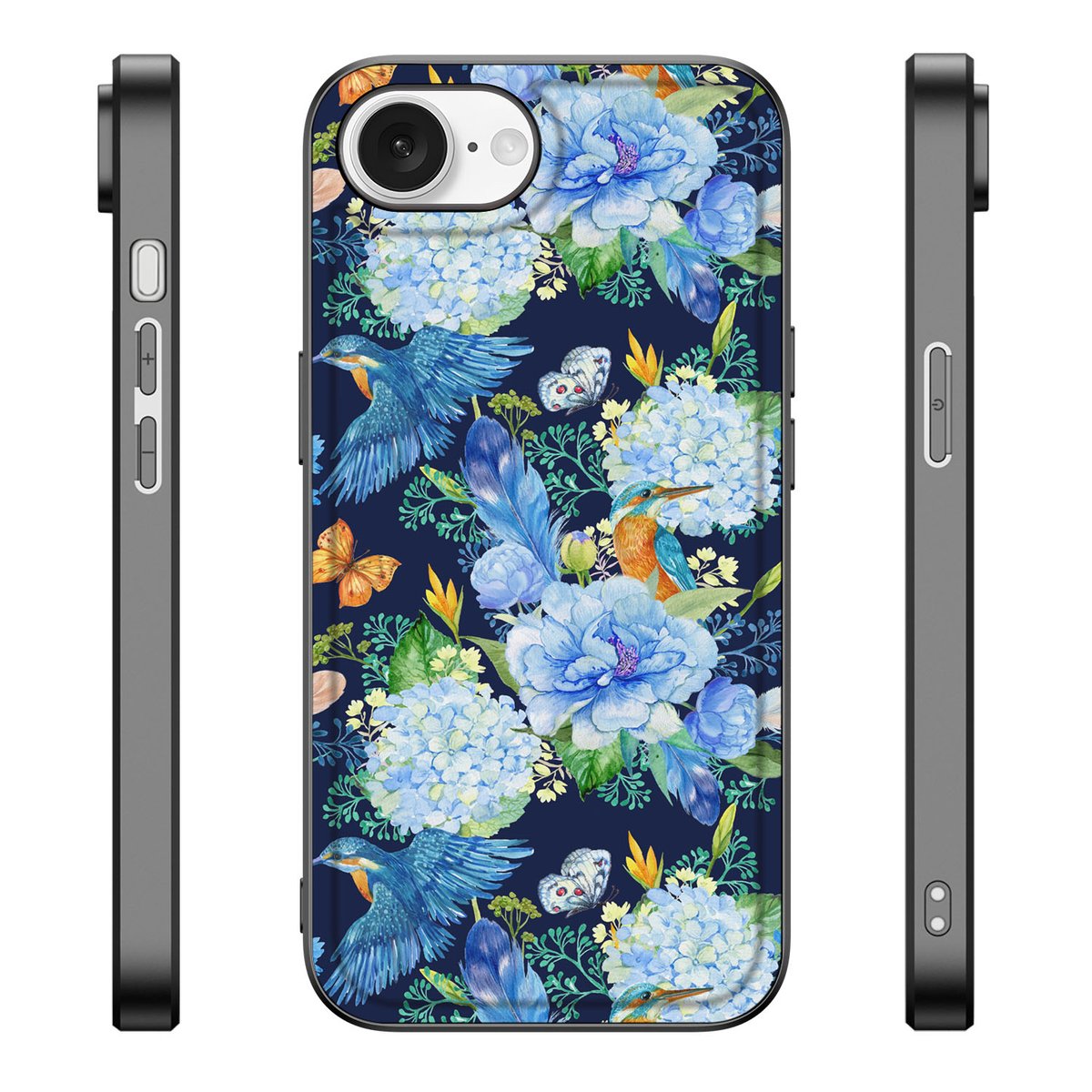 Dierenprint Telefoonhoesje voor iPhone 16e IJsvogel bloemen ijsvogel aanzicht