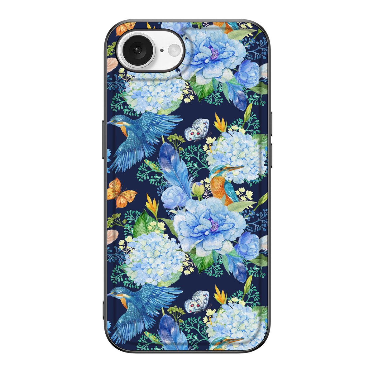Dierenprint Telefoonhoesje voor iPhone 16e IJsvogel ijsvogel bloemen design aanzicht