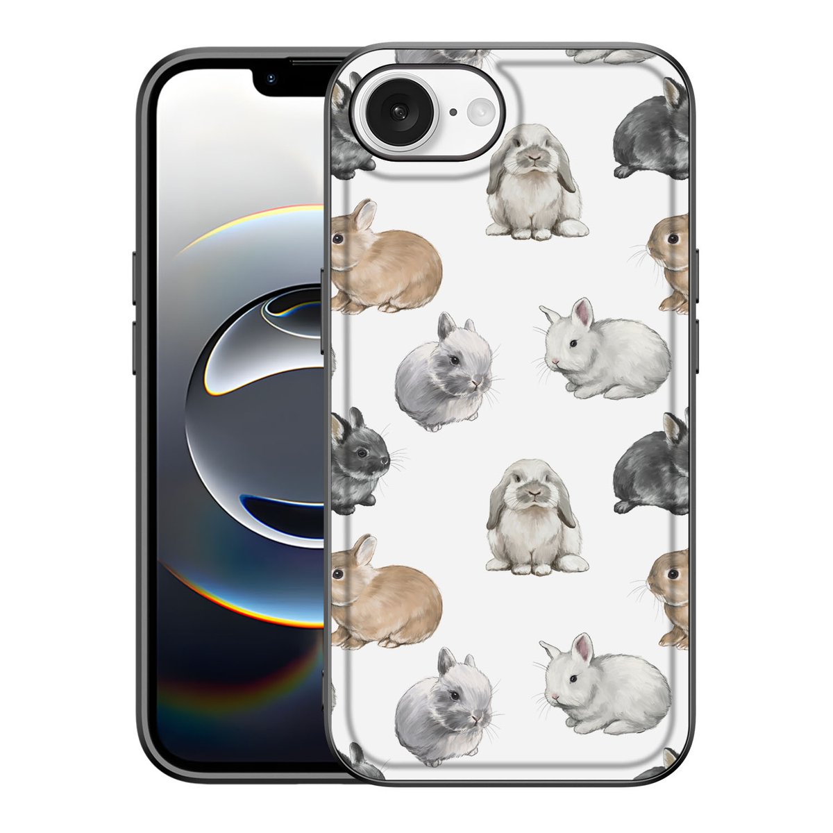 iPhone 16e Dierenprint Telefoonhoesje Konijntjes voorkant
