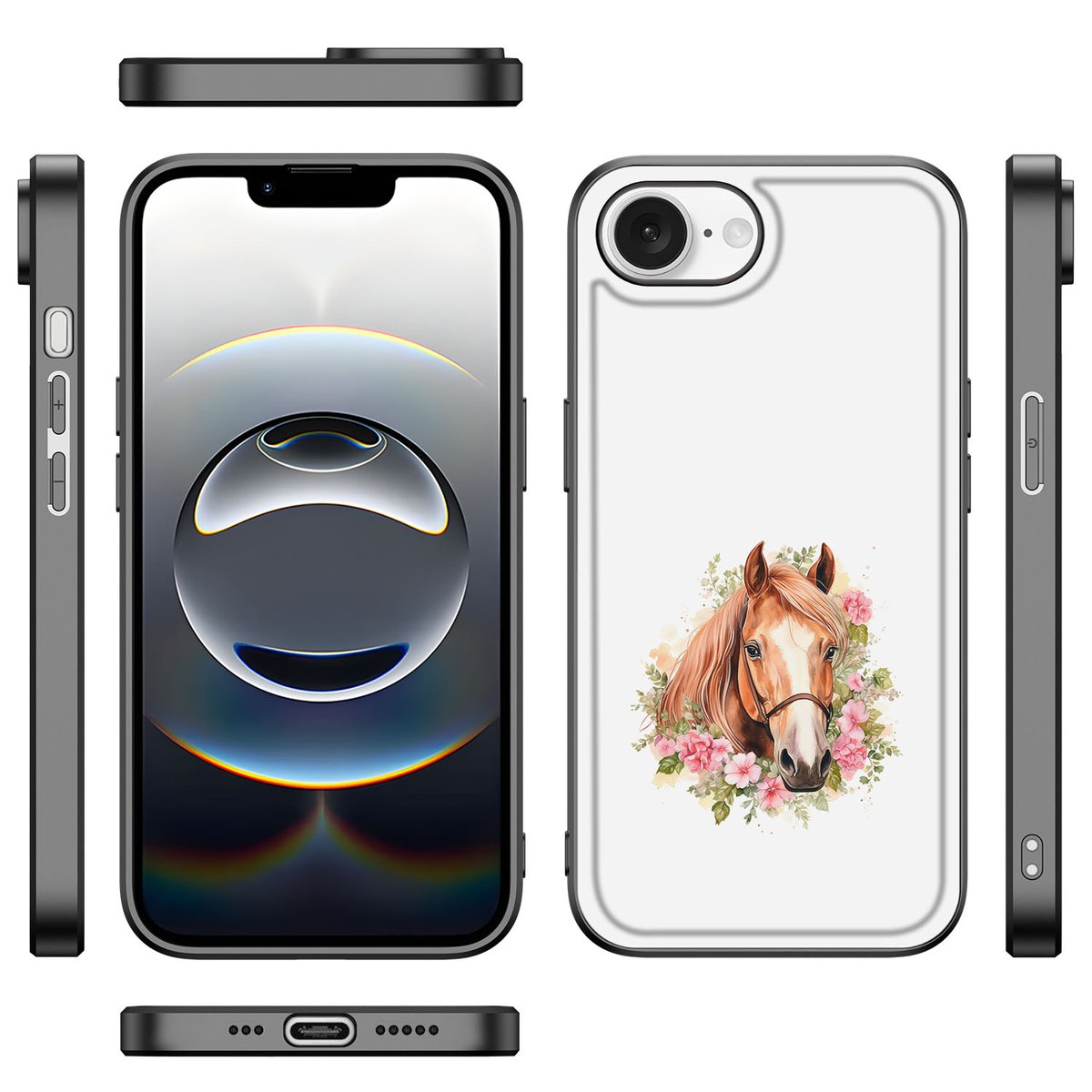 Dierenprint Telefoonhoesje voor iPhone 16e Paard designhoofd aanzicht