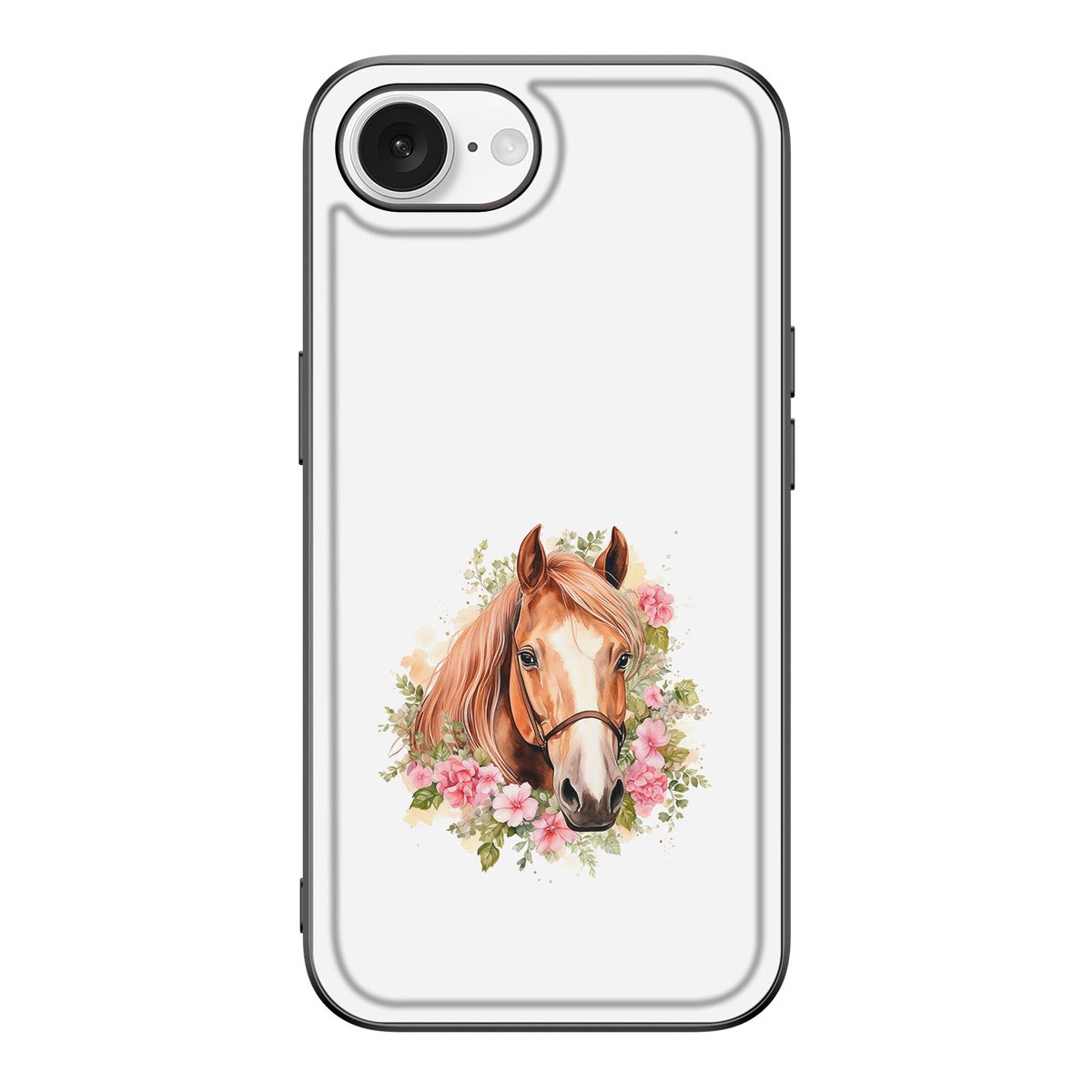 Dierenprint Telefoonhoesje voor iPhone 16e Paard paard met bloemen voorkant