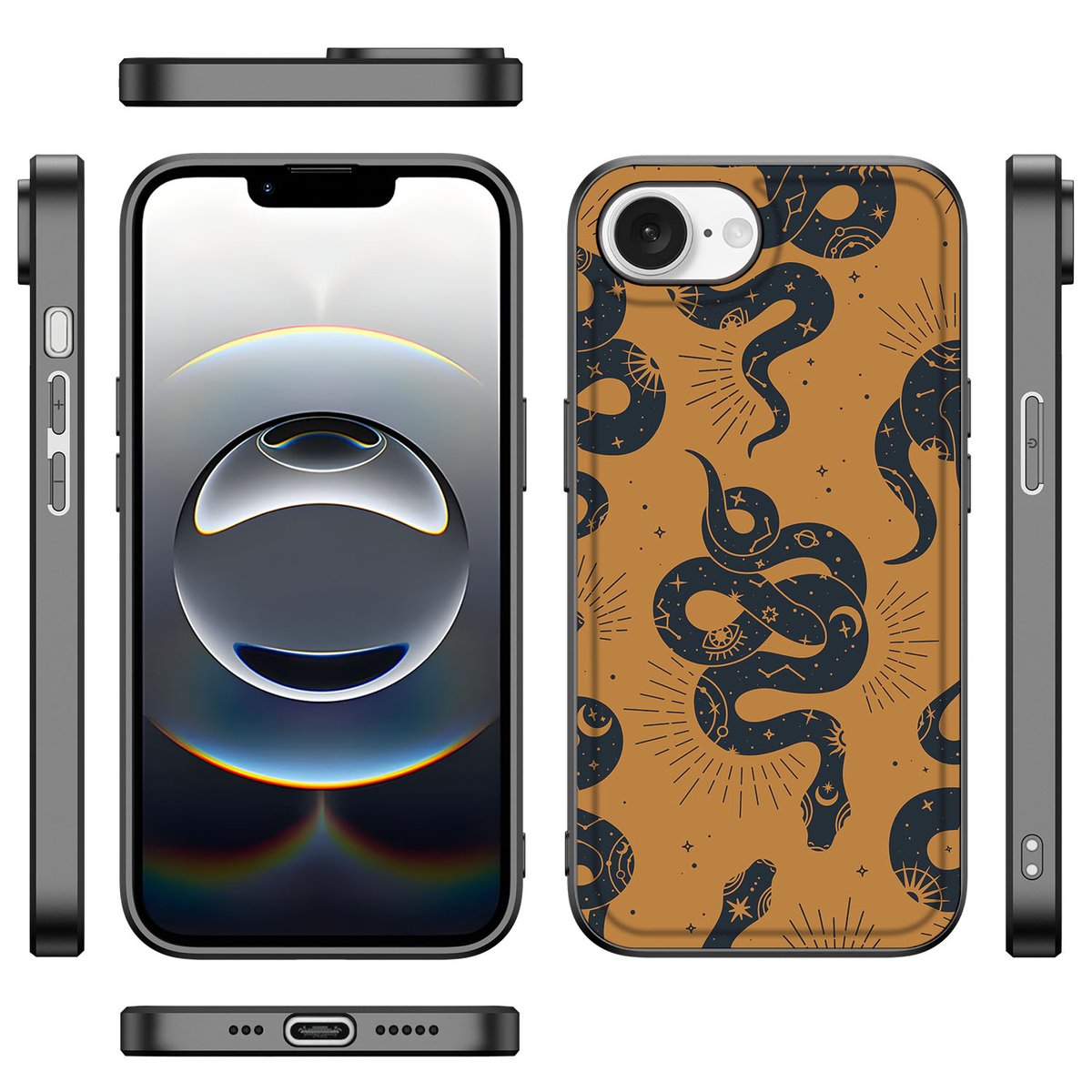 Dierenprint Telefoonhoesje voor iPhone 16e Snakes snakes design voorkant zijkant