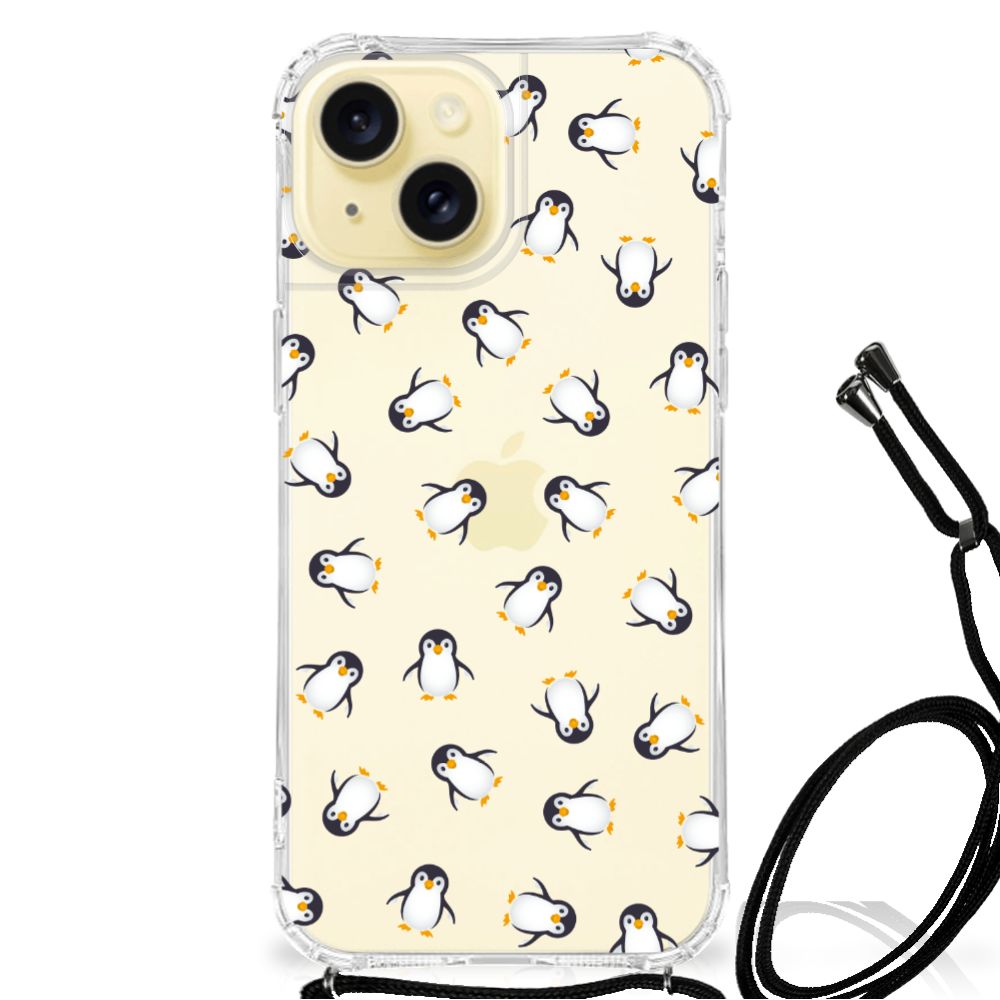 Apple iPhone 15 Doorzichtige Silicone Hoesje Pinguïn achteraanzicht