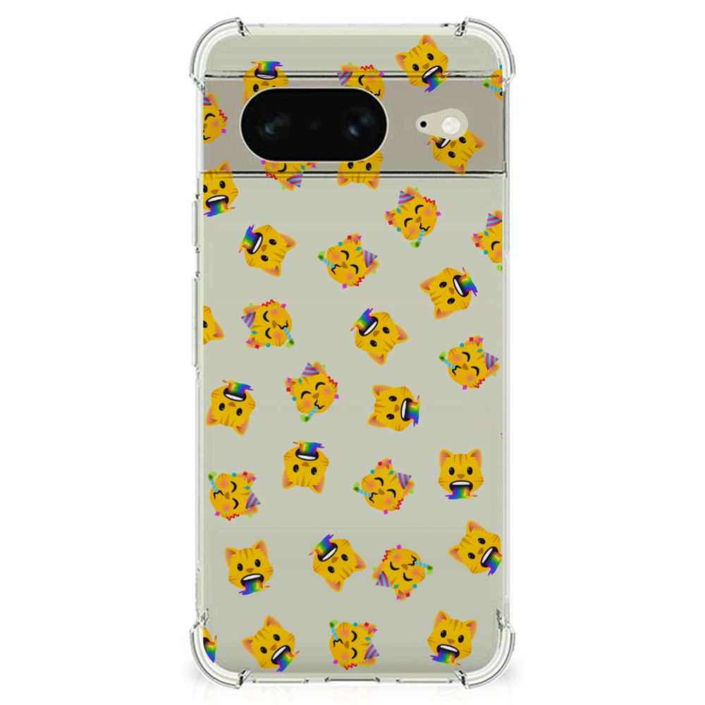 Google Pixel 8 Doorzichtige Silicone Hoesje Katten Emojis achterzijde
