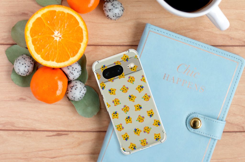 Google Pixel 8 Doorzichtige Silicone Hoesje voor Google Pixel 8 Katten Emojis bovenaanzicht