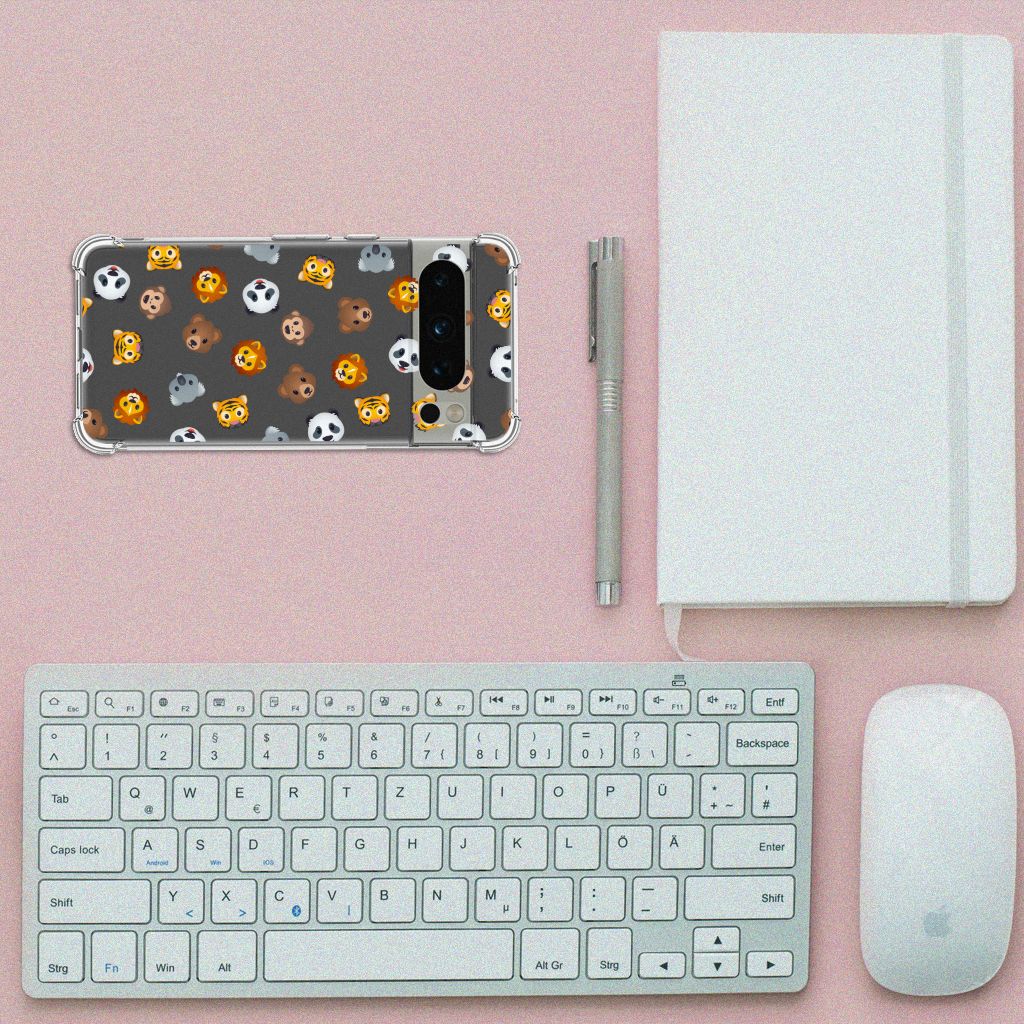 Google Pixel 8 Pro Doorzichtige Silicone Hoesje voor Google Pixel 8 Pro Dieren Emojis bovenaanzicht