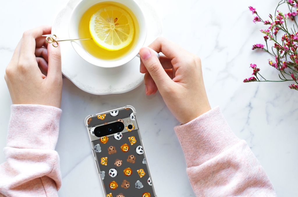 Google Pixel 8 Pro Doorzichtige Silicone Hoesje voor Google Pixel 8 Pro Dieren Emojis aanzicht