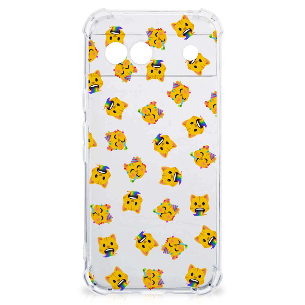Google Pixel 8A Doorzichtige Silicone Hoesje Katten Emojis zijaanzicht
