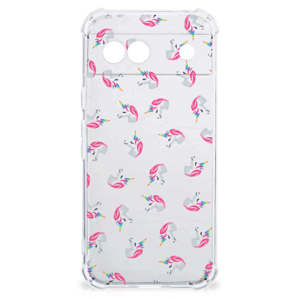 Google Pixel 8A Doorzichtige Silicone Hoesje Unicorns achterkant