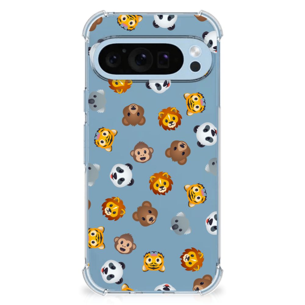 Google Pixel 9 9 Pro Doorzichtige Silicone Hoesje voor Google Pixel 9 | 9 Pro Dieren Emojis vooraanzicht