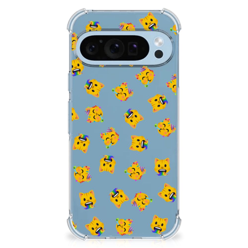 Google Pixel 9 9 Pro Doorzichtige Silicone Hoesje voor Google Pixel 9 | 9 Pro Katten Emojis design katten print