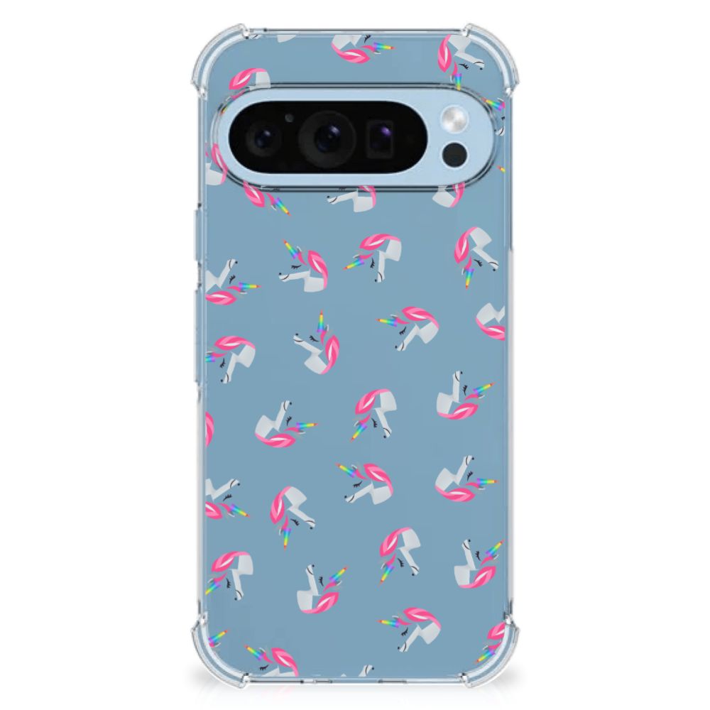 Google Pixel 9 9 Pro Doorzichtige Silicone Hoesje voor Google Pixel 9 9 Pro Unicorns design unicorns aanzicht