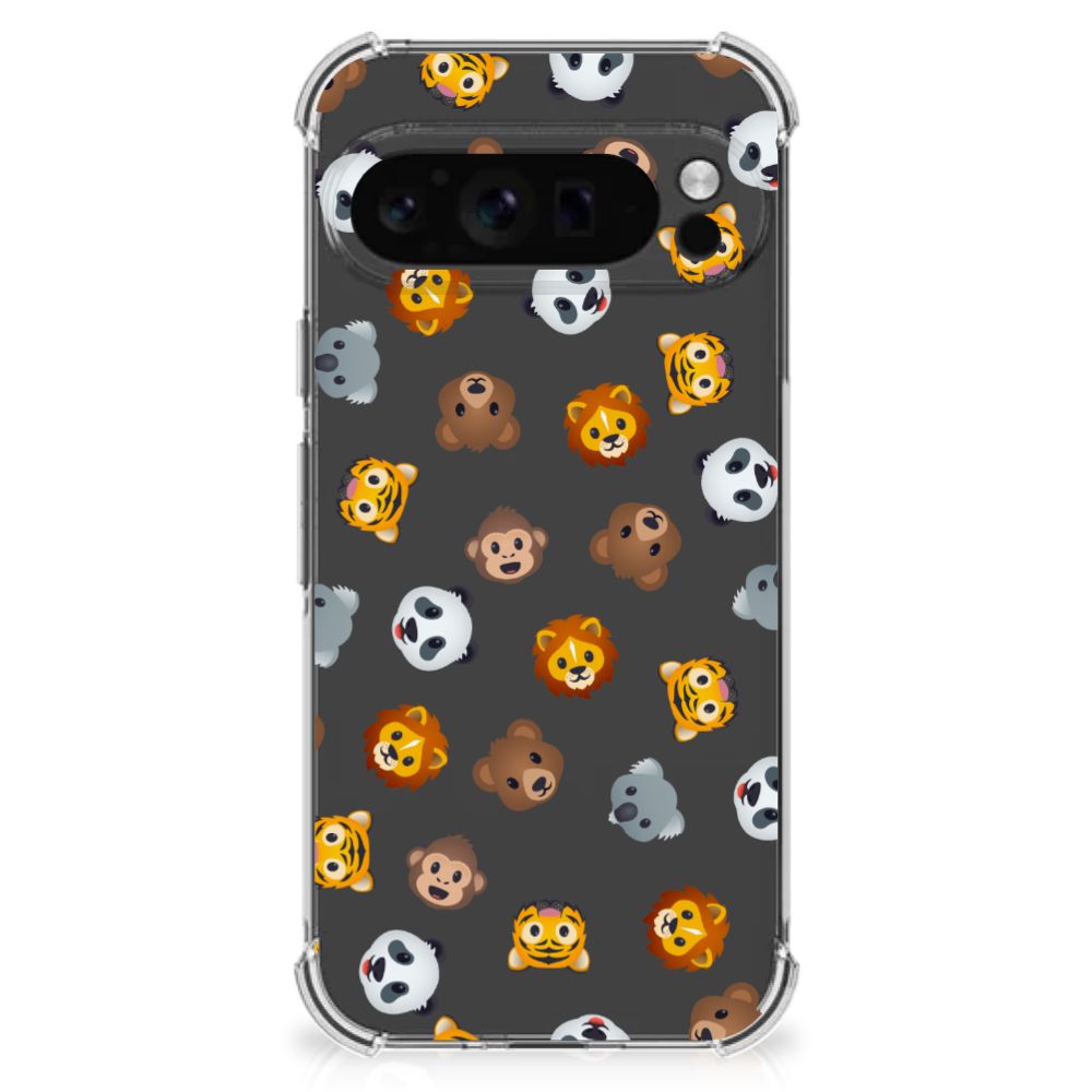 Google Pixel 9 Pro XL Doorzichtige Silicone Hoesje Dieren Emojis achteraanzicht