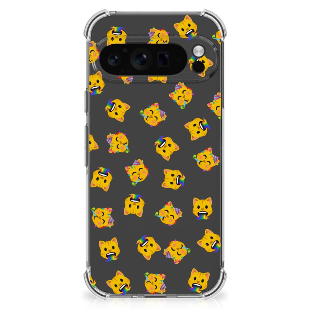 Google Pixel 9 Pro XL Doorzichtige Silicone Hoesje Katten Emojis achteraanzicht