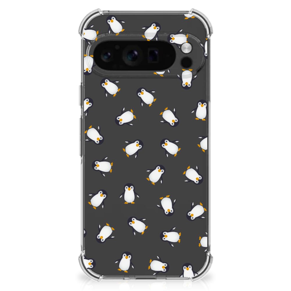 Google Pixel 9 Pro XL Doorzichtige Silicone Hoesje Pinguïn achterkant