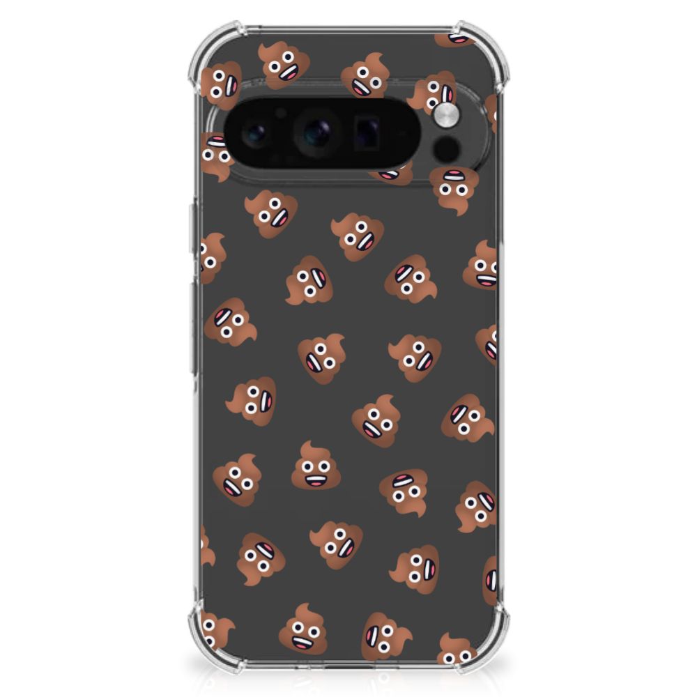 Google Pixel 9 Pro XL Doorzichtige Silicone Hoesje Poep Emojis achterkant