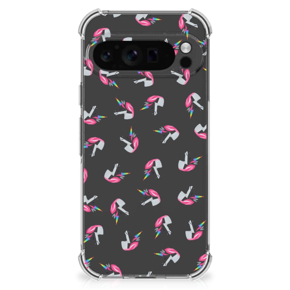 Google Pixel 9 Pro XL Doorzichtige Silicone Hoesje Unicorns achterkant design