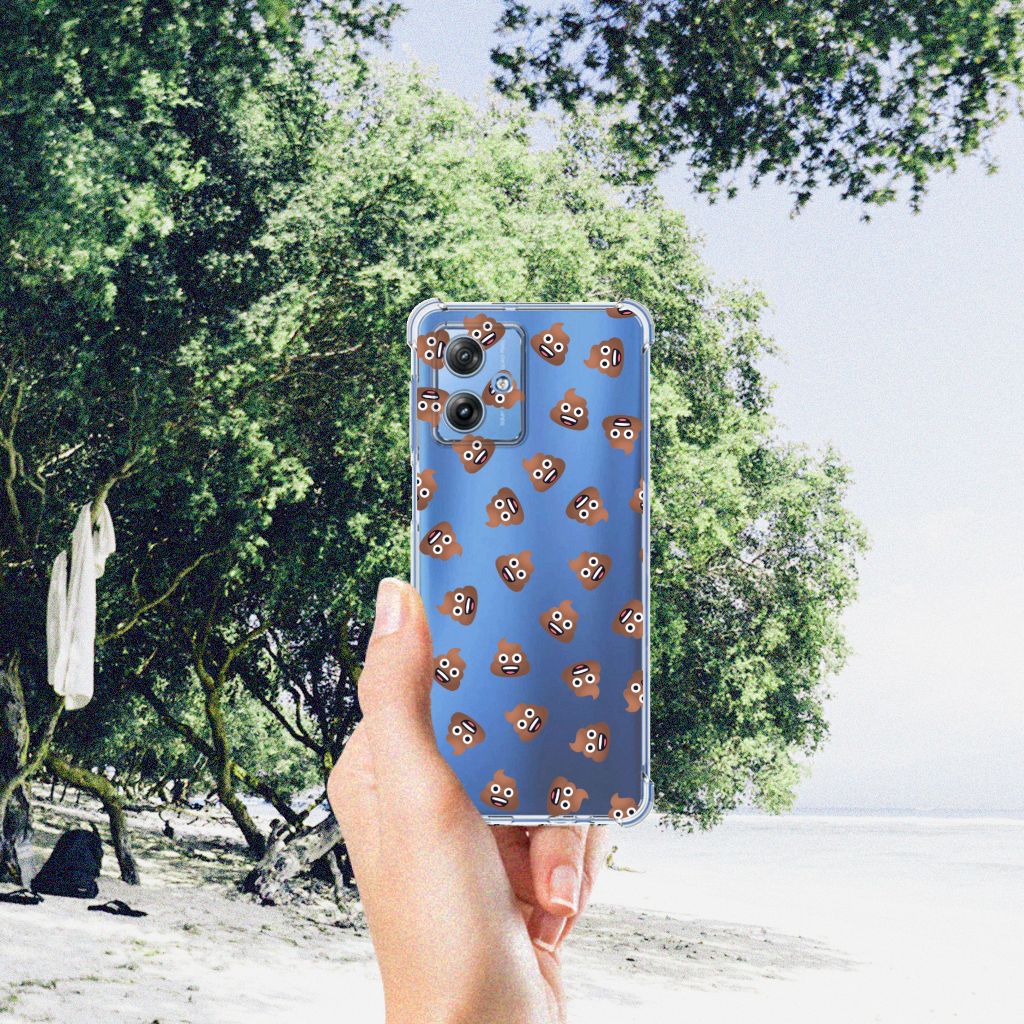 Motorola Moto G54 Doorzichtige Silicone Hoesje Poep Emojis hand strand