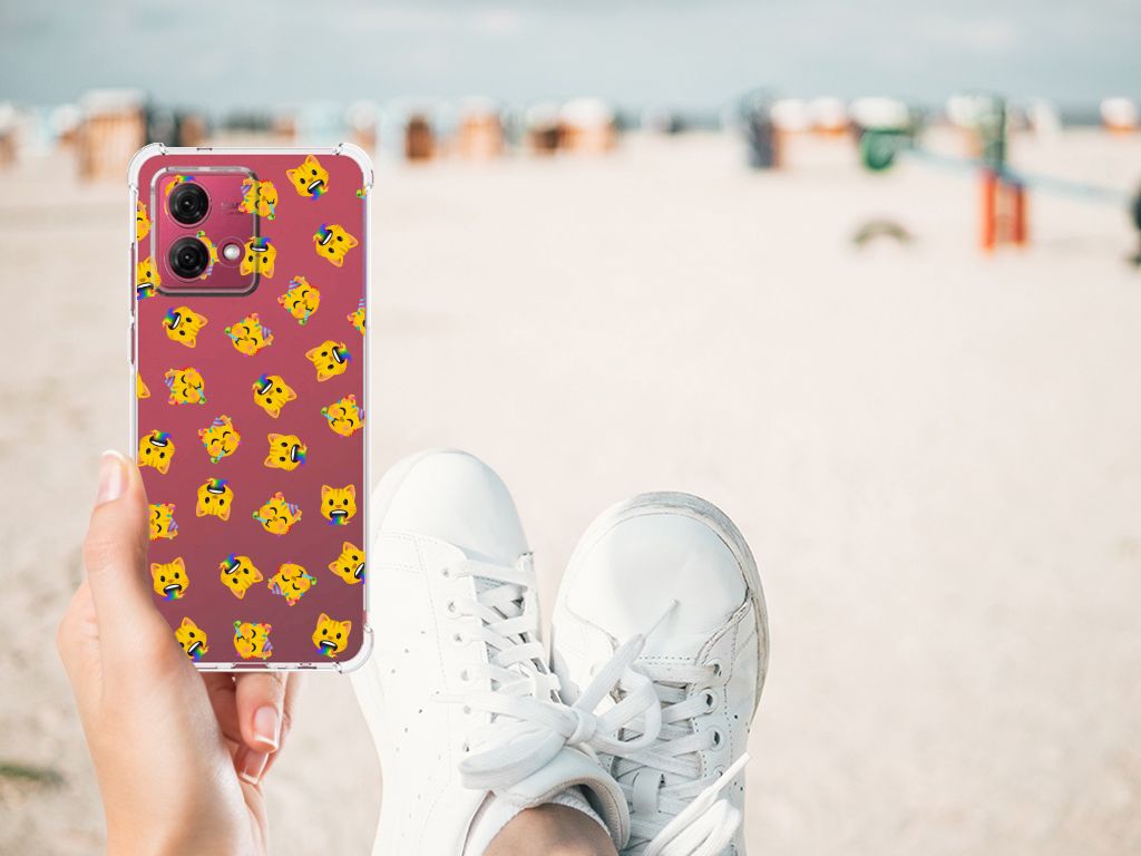 Motorola Moto G84 Doorzichtige Silicone Hoesje Katten Emojis aanzicht