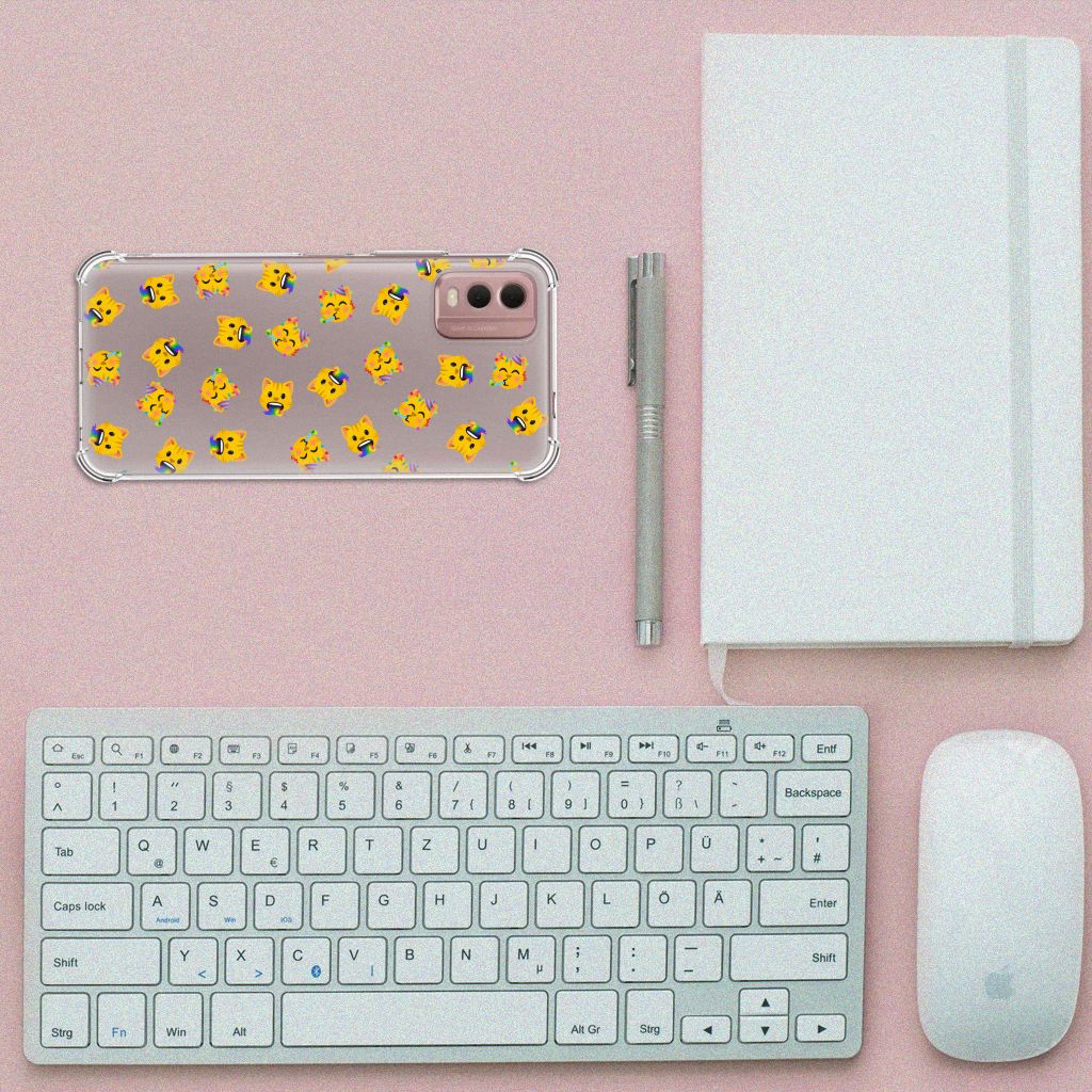 Doorzichtige Silicone Hoesje voor Nokia C32 Katten Emojis B2C Telecom