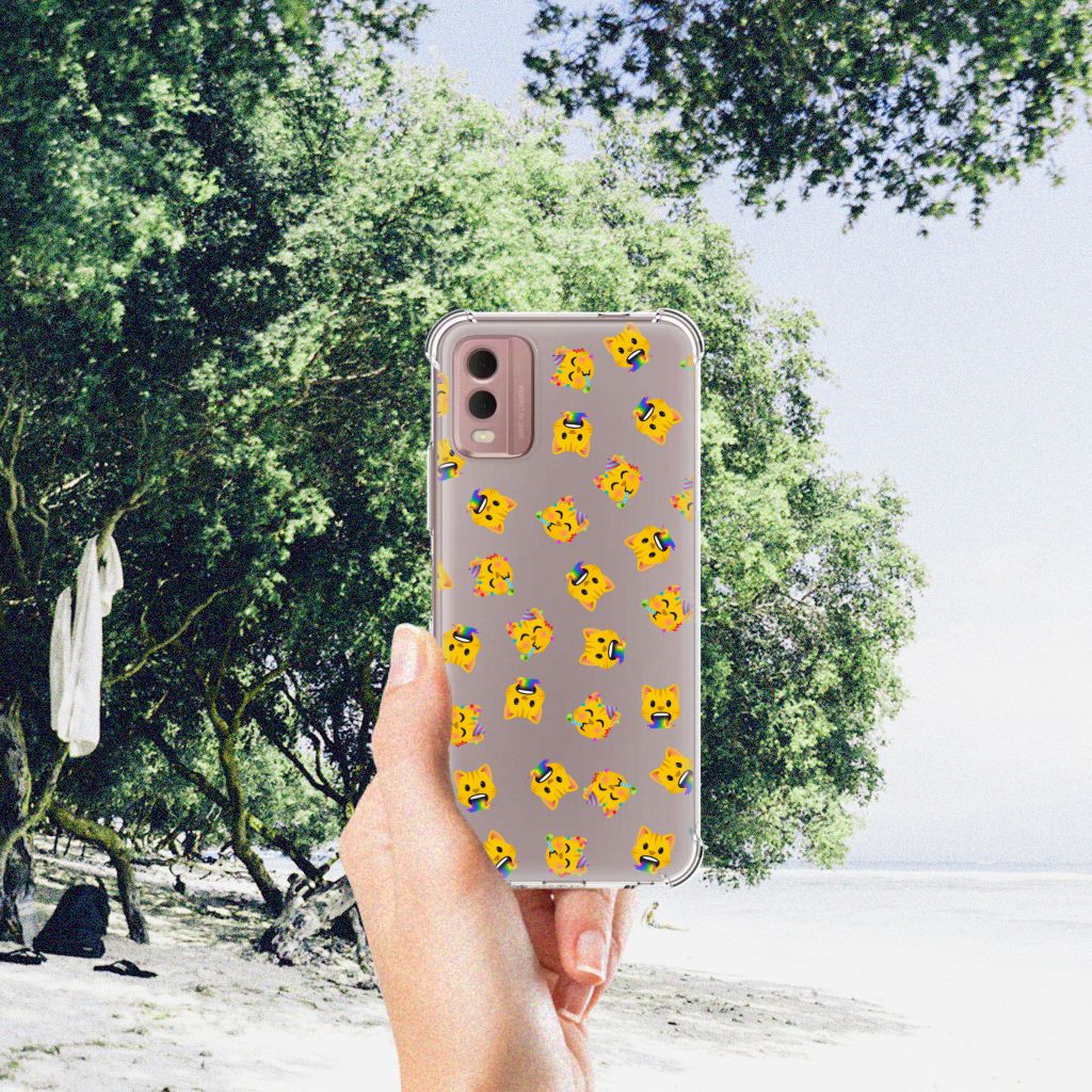 Doorzichtige Silicone Hoesje voor Nokia C32 Katten Emojis B2C Telecom