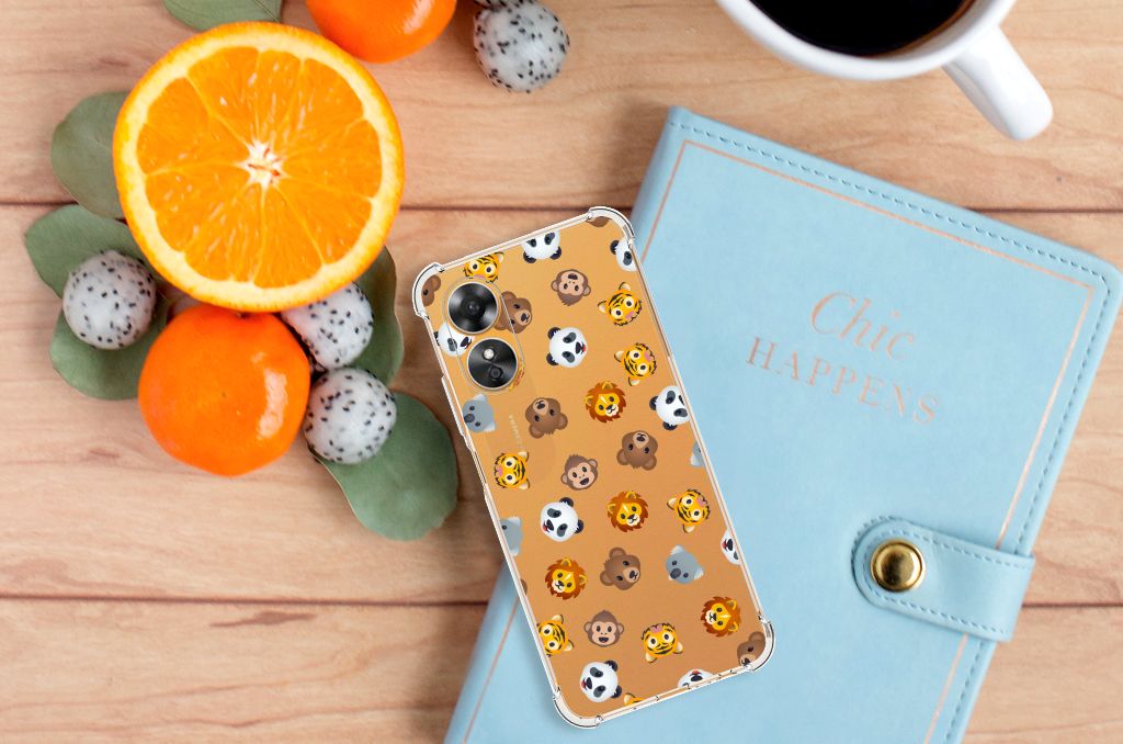 Doorzichtige Silicone Hoesje voor OPPO A17 Dieren Emojis B2C Telecom