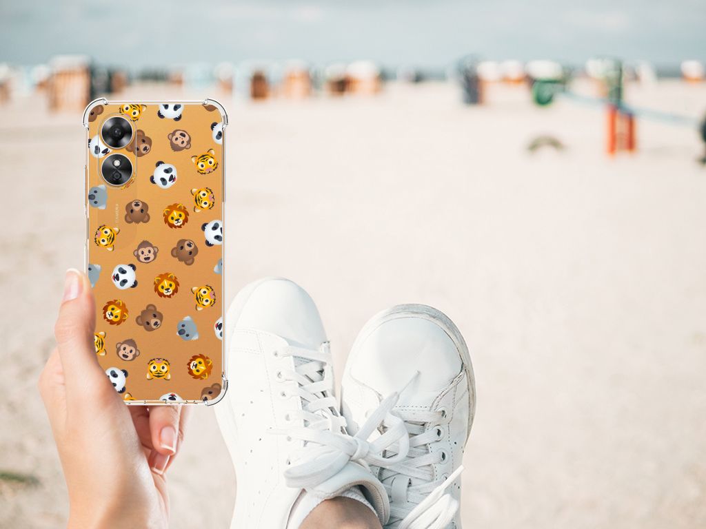 Doorzichtige Silicone Hoesje voor OPPO A17 Dieren Emojis B2C Telecom