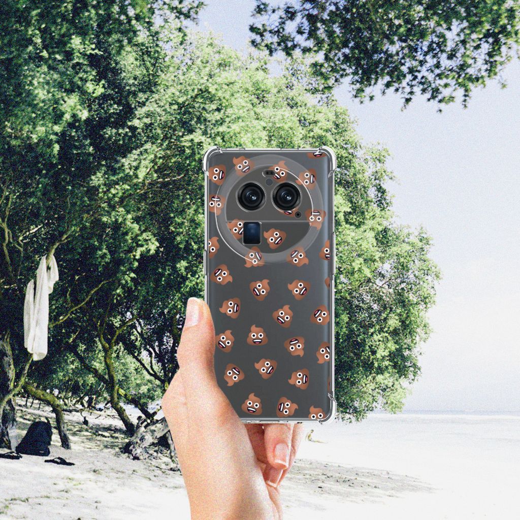OPPO Find X6 Pro Doorzichtige Silicone Hoesje Poep Emojis hand aanzicht