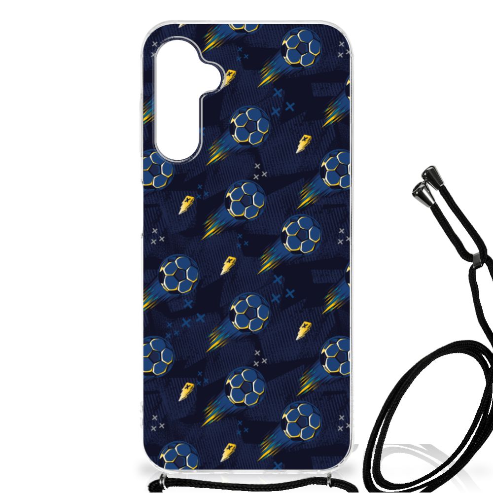 Doorzichtige Silicone Hoesje voor Samsung Galaxy A14 5G Voetbal met voetbalpatroon in blauw