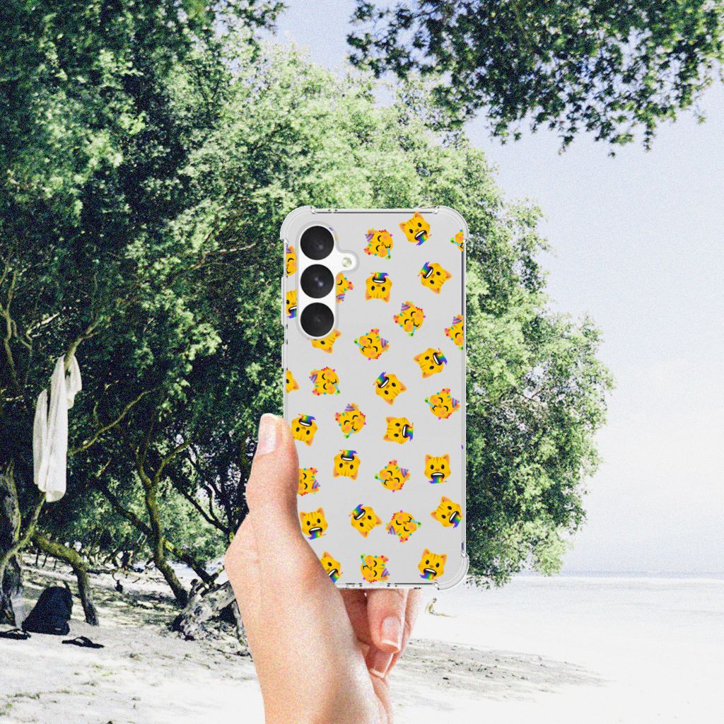 Samsung Galaxy A55 Doorzichtige Silicone Hoesje Katten Emojis aanzicht