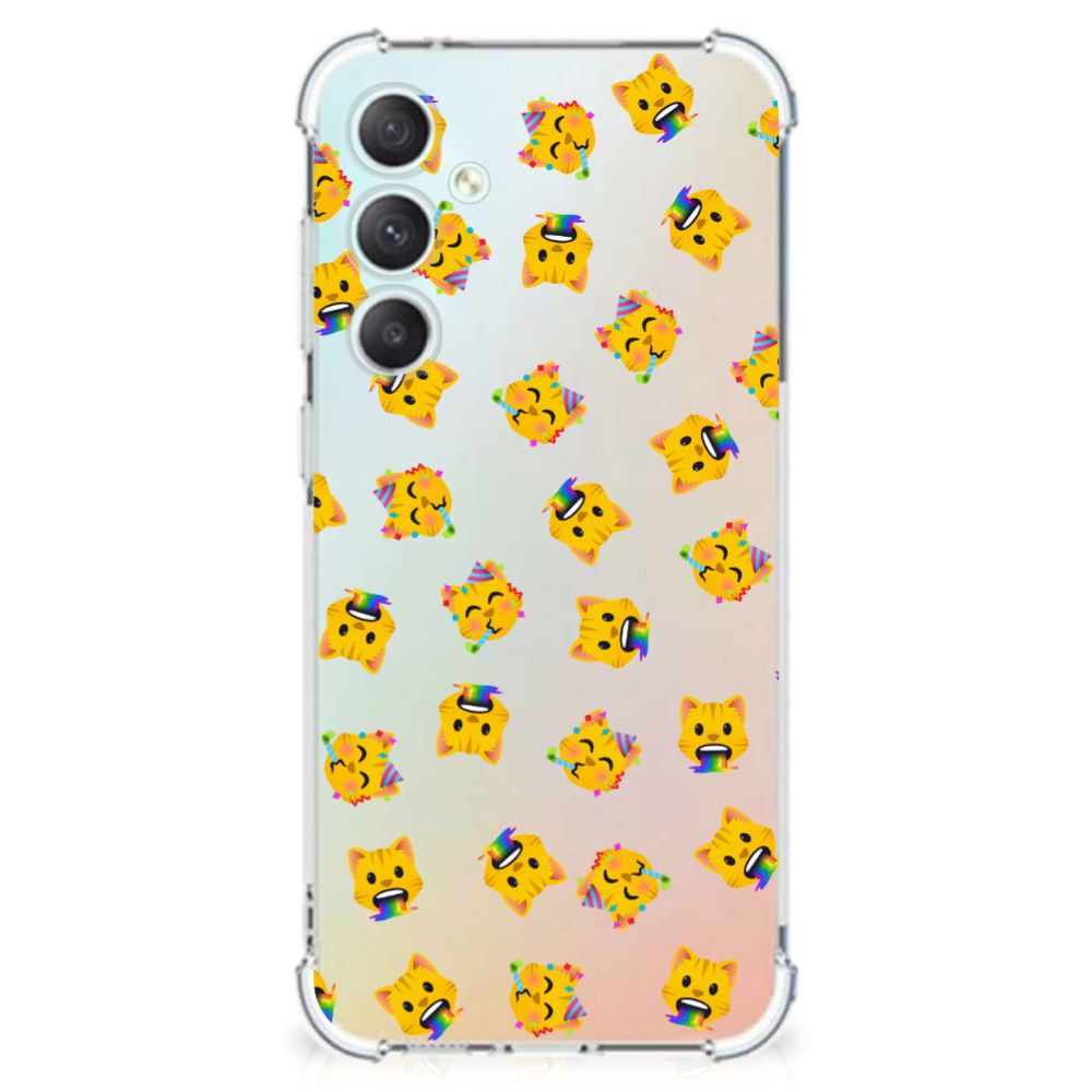 Samsung Galaxy S23 FE Doorzichtige Silicone Hoesje Katten Emojis achteraanzicht