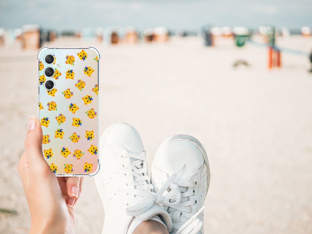 Samsung Galaxy S23 FE Doorzichtige Silicone Hoesje Katten Emojis hand houder strand