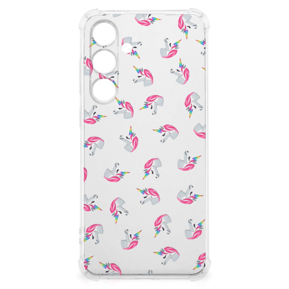 Samsung Galaxy S24 FE Doorzichtige Silicone Hoesje Unicorns achterkant design