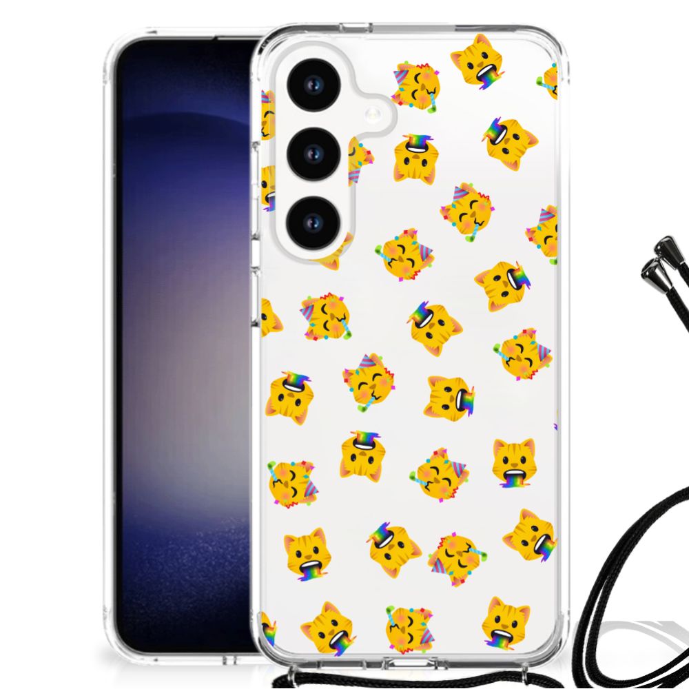 Samsung Galaxy S24 Doorzichtige Silicone Hoesje Katten Emojis achteraanzicht