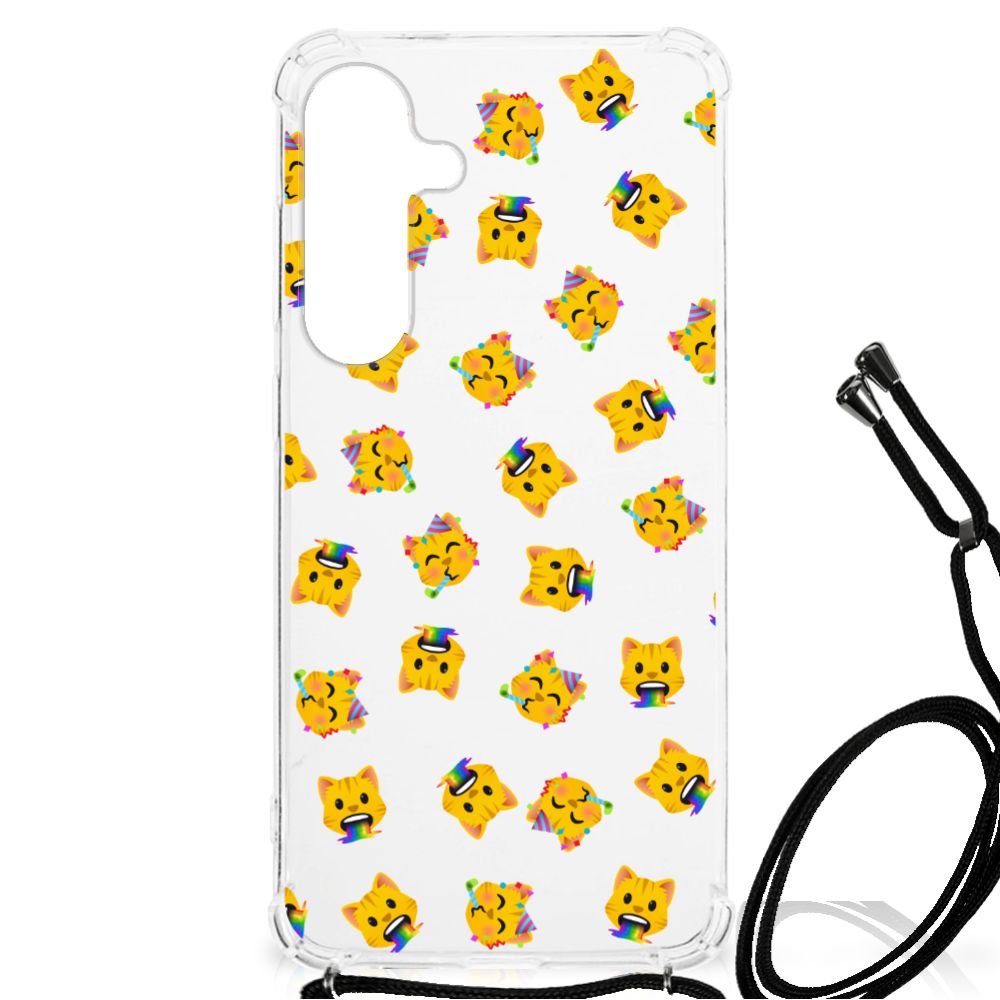 Samsung Galaxy S24 Plus Doorzichtige Silicone Hoesje Katten Emojis voorkant