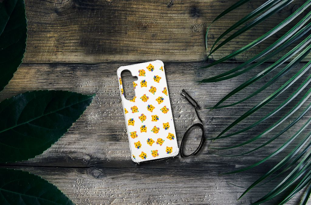 Samsung Galaxy S24 Plus Doorzichtige Silicone Hoesje Katten Emojis bovenaanzicht